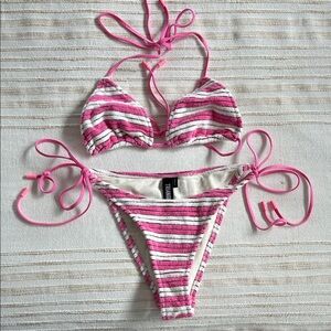 Triangl Swimwear Pink and White Striped Bikini